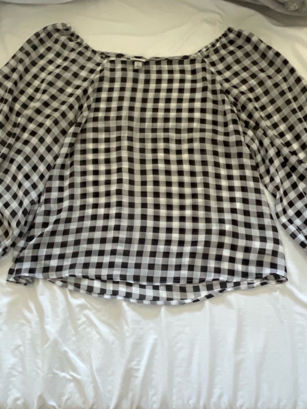 a new day Black and White Gingham Puff-Sleeve Blouse